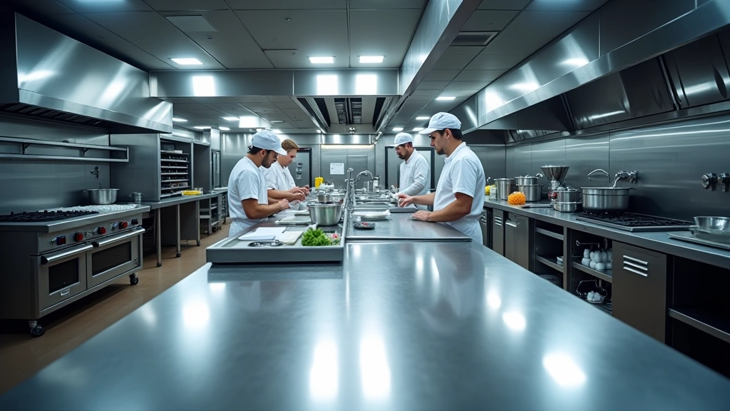 Complete kitchen workflow showing multiple stations and equipment